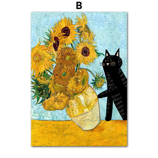 Poster humoristique chat noir style Van Gogh Matisse Monet | Ma Maison Chat