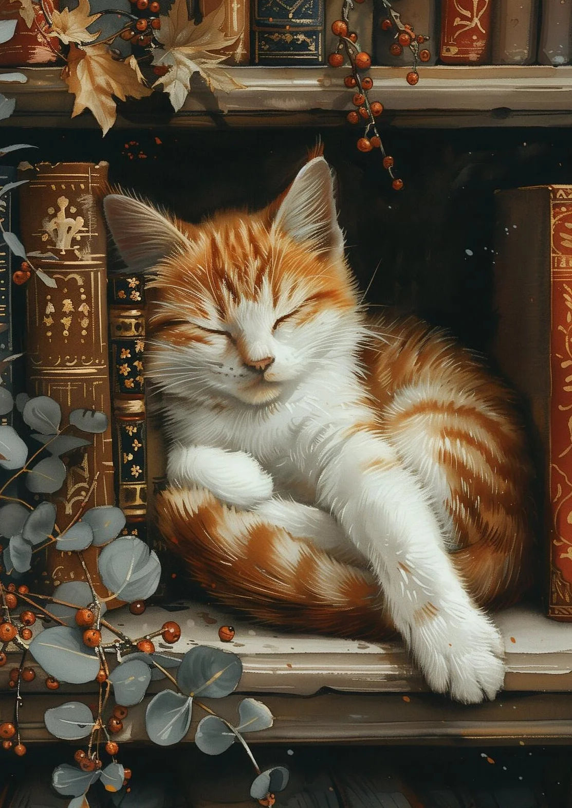 Toile chat et livres style dark academia | Ma Maison Chat
