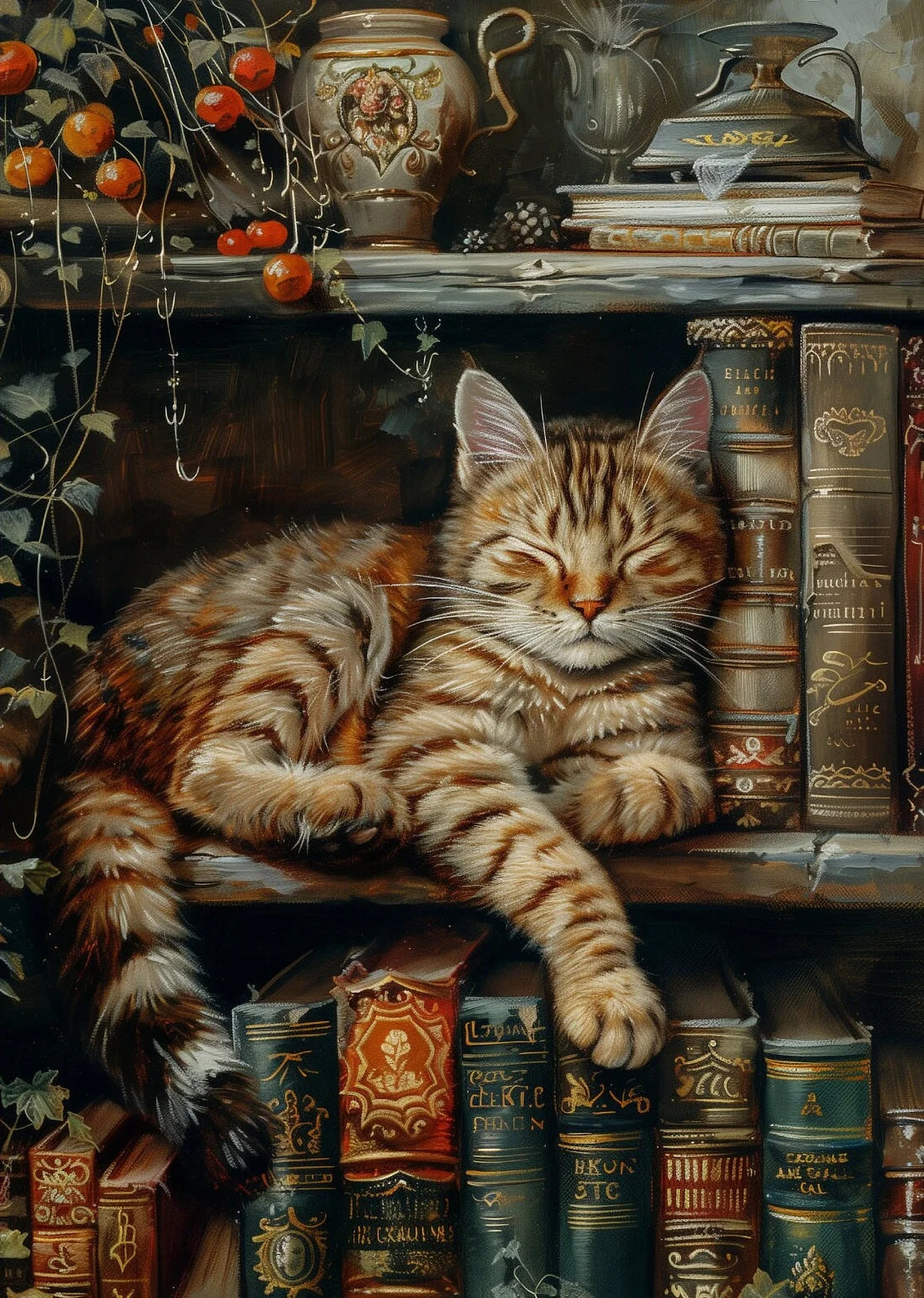 Toile chat et livres style dark academia | Ma Maison Chat