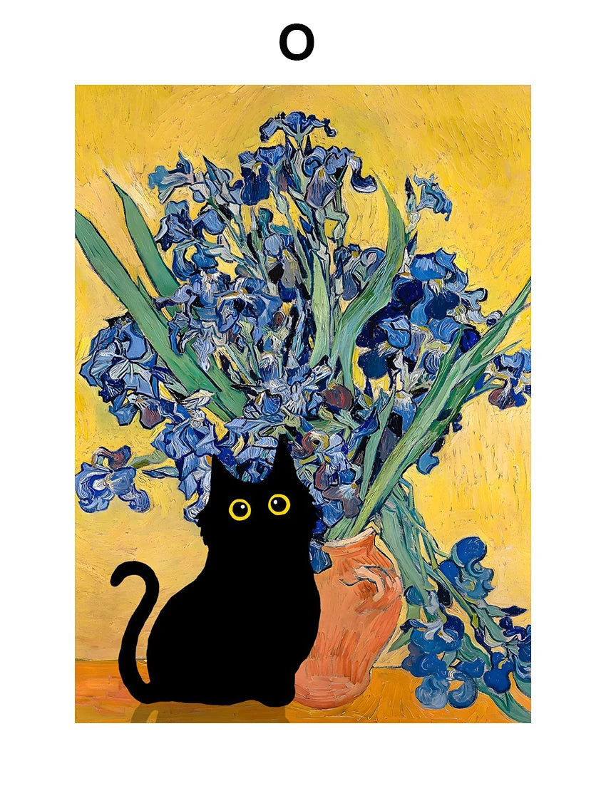 Poster humoristique chat noir style Van Gogh Matisse Monet | Ma Maison Chat
