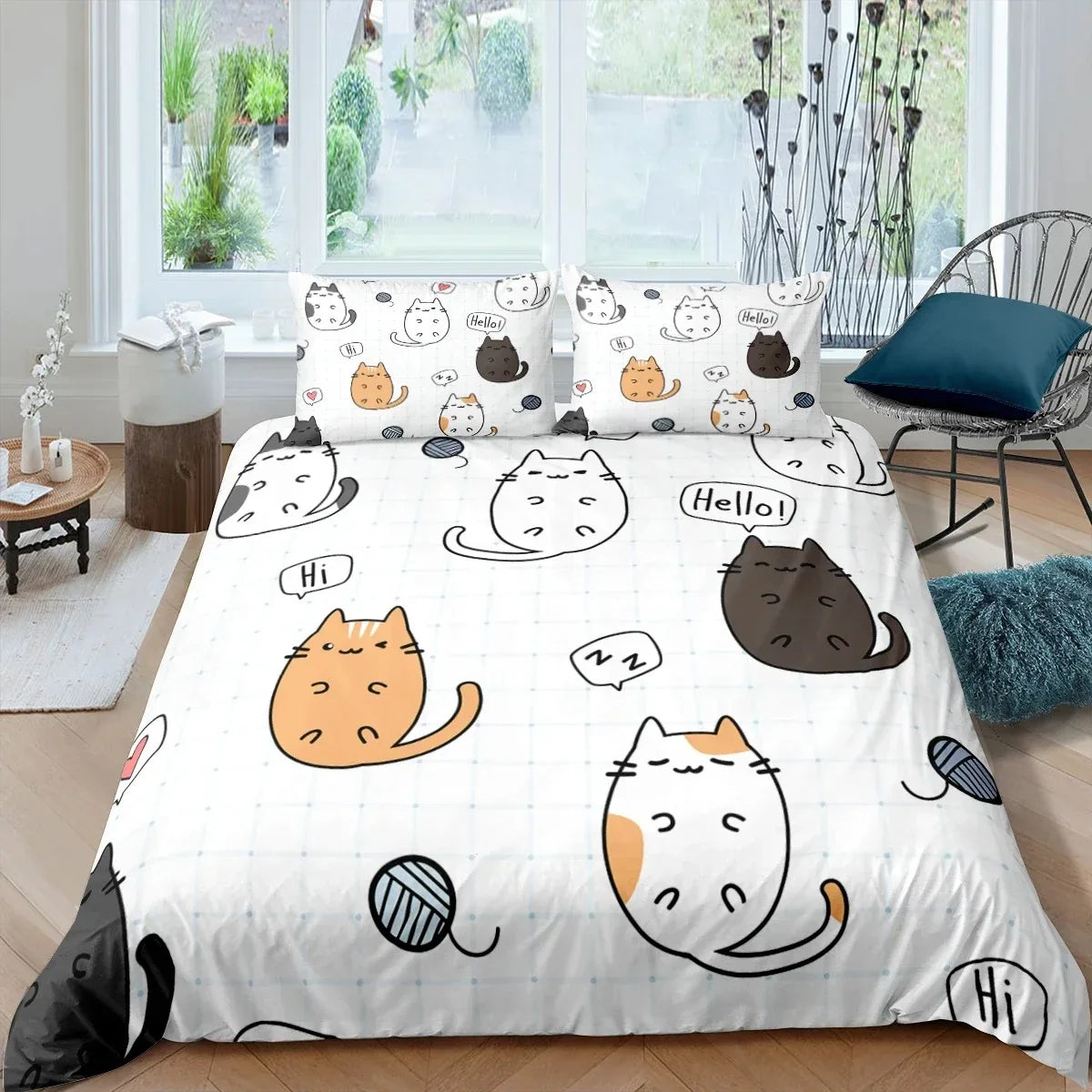 Parure de Lit Blanc Chats Mignons | Ma Maison Chat