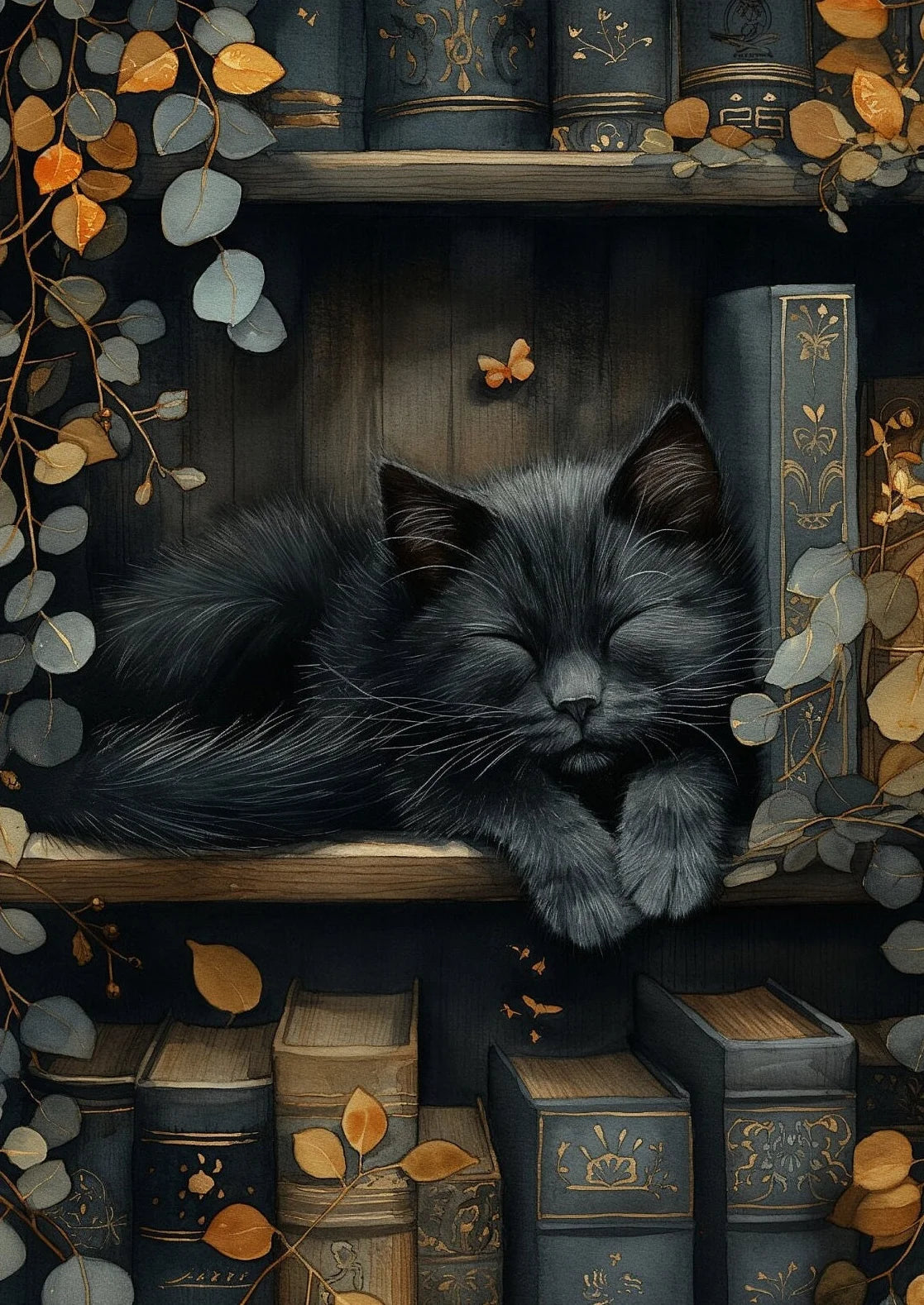 Toile chat et livres style dark academia | Ma Maison Chat