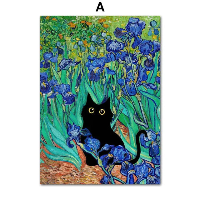 Poster humoristique chat noir style Van Gogh Matisse Monet | Ma Maison Chat