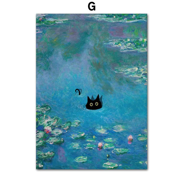 Poster humoristique chat noir style Van Gogh Matisse Monet | Ma Maison Chat