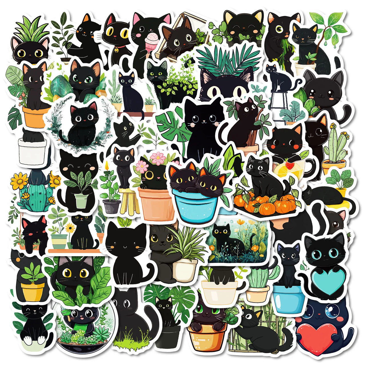 Stickers chat noir & plantes | Ma Maison Chat