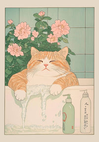 Thumbnail for Toile japonaise chat dans une baignoire | Ma Maison Chat
