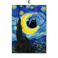 Thumbnail for Poster humoristique chat noir style Van Gogh Matisse Monet | Ma Maison Chat