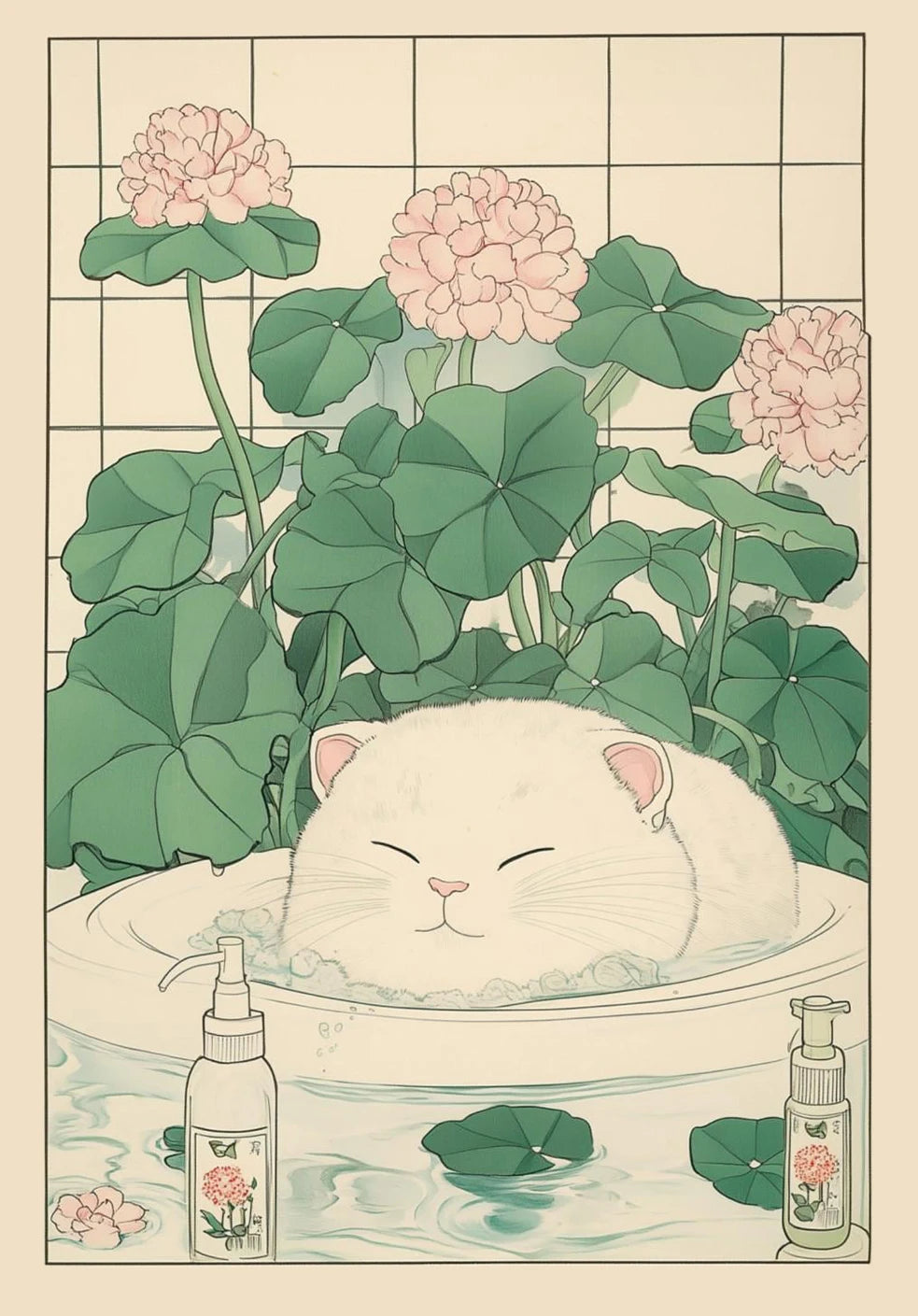 Toile japonaise chat dans une baignoire | Ma Maison Chat
