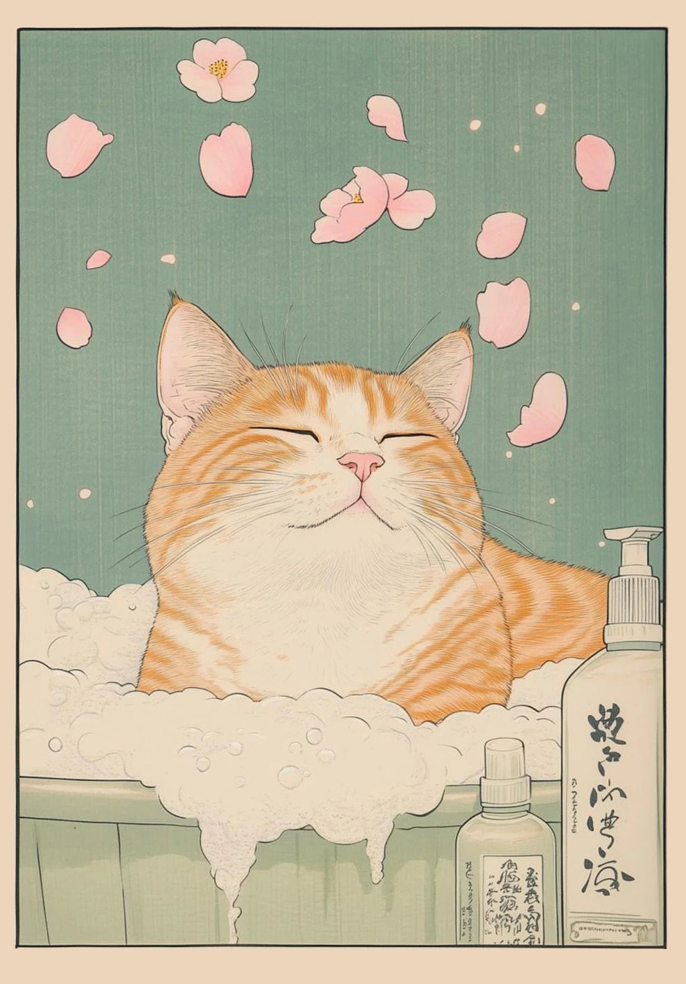 Toile japonaise chat dans une baignoire | Ma Maison Chat