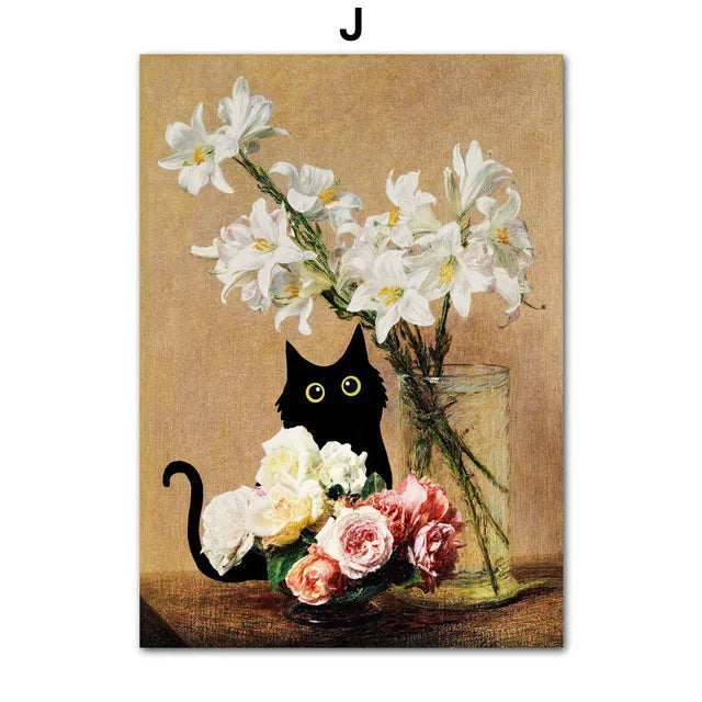 Poster humoristique chat noir style Van Gogh Matisse Monet | Ma Maison Chat