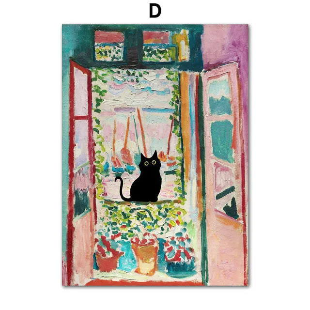 Poster humoristique chat noir style Van Gogh Matisse Monet | Ma Maison Chat