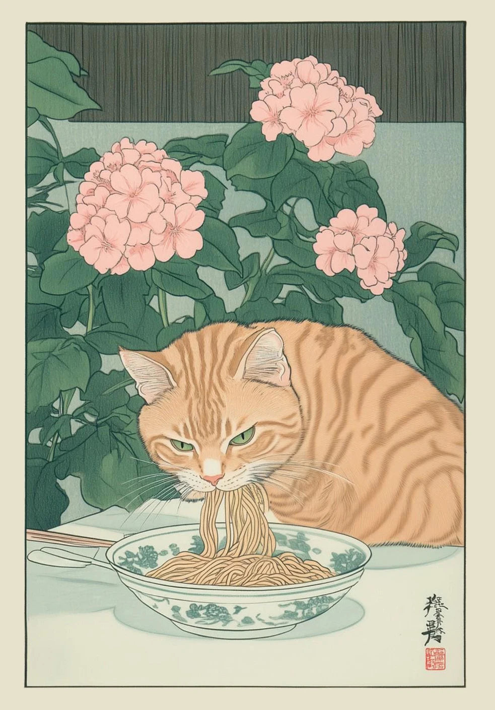 Toile japonaise chat dans une baignoire | Ma Maison Chat