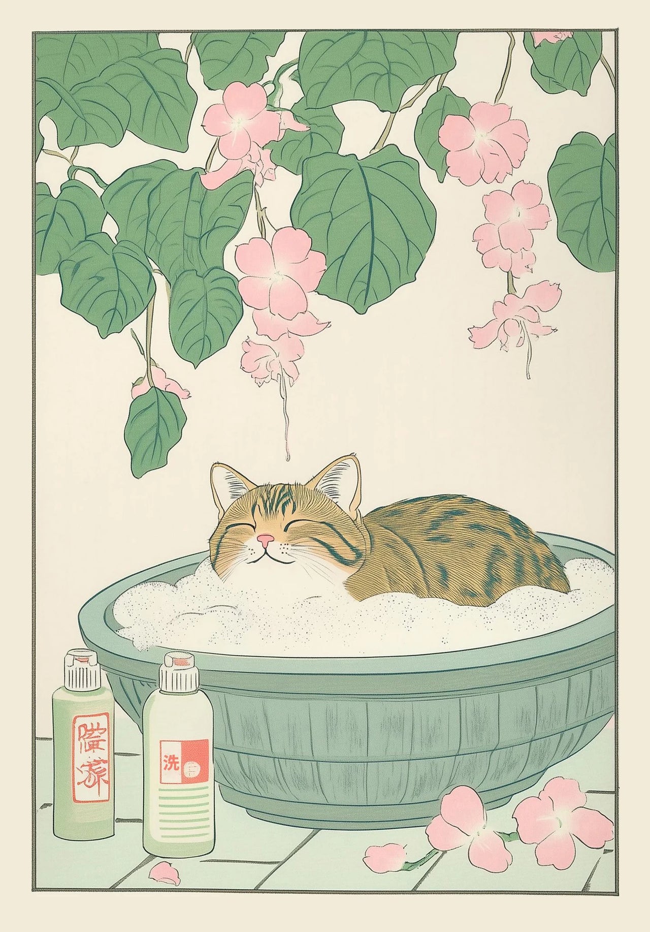 Toile japonaise chat dans une baignoire | Ma Maison Chat