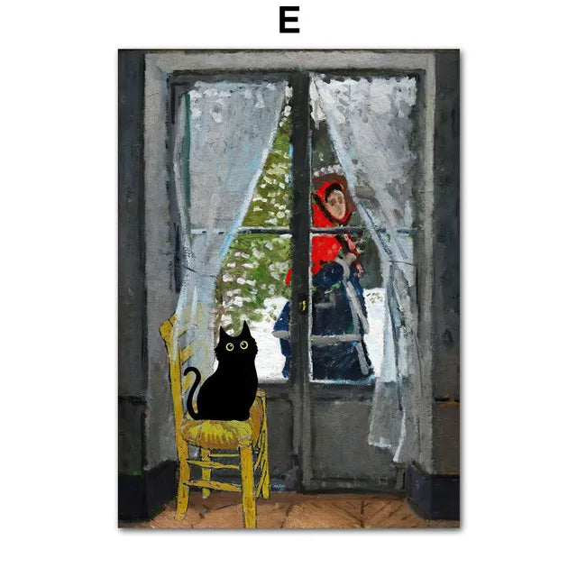 Poster humoristique chat noir style Van Gogh Matisse Monet | Ma Maison Chat