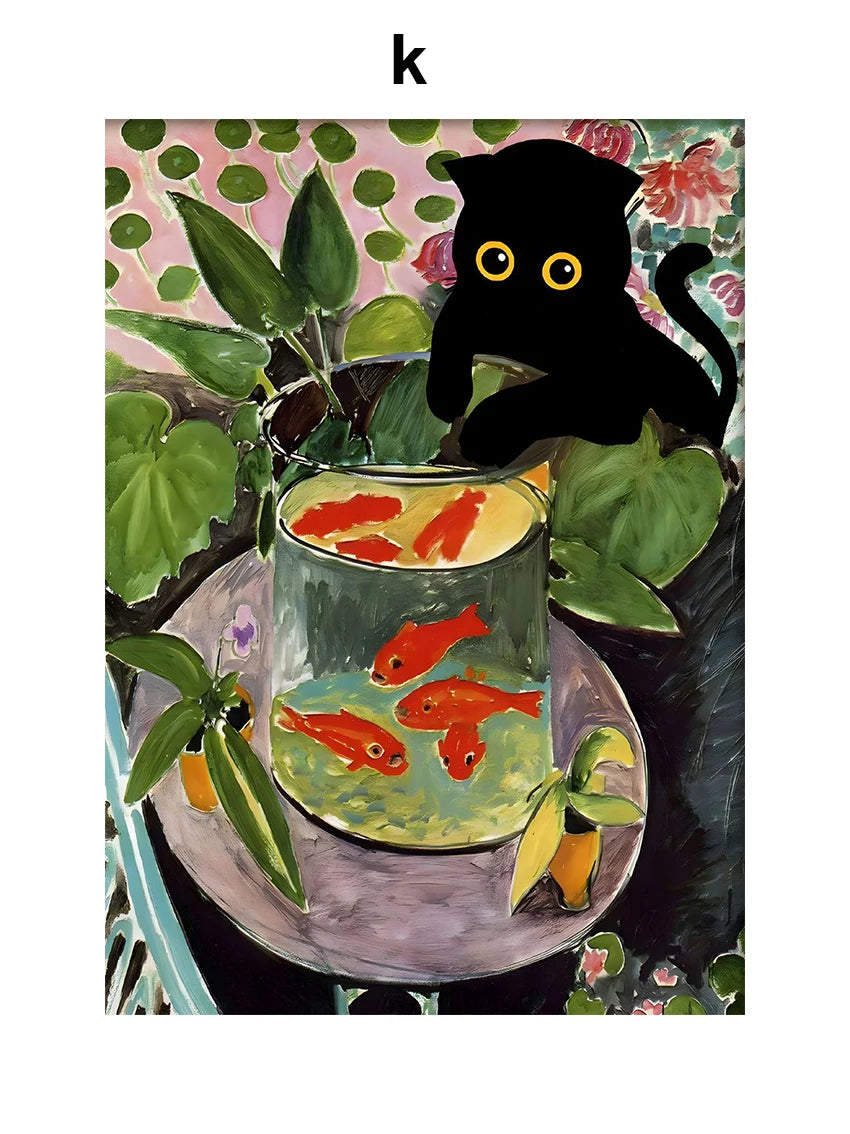 Poster humoristique chat noir style Van Gogh Matisse Monet | Ma Maison Chat
